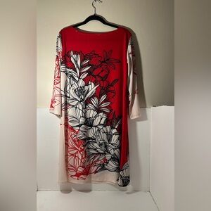 Red and Black Midi Sheath Dress with Crew Neck